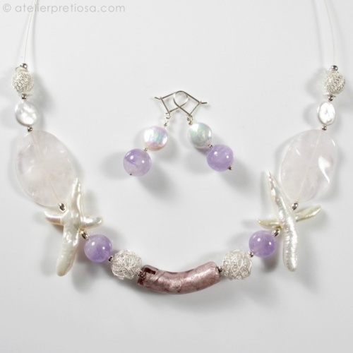 Setje van amethyst en parels