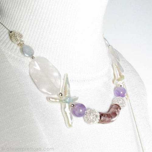 Ketting met amethyst en parels