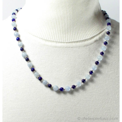 Ketting met celestien en lapis
