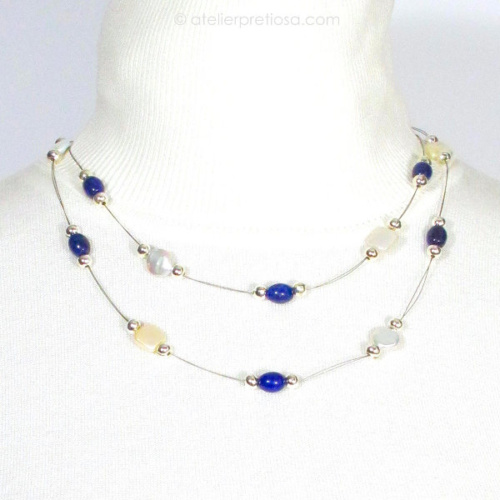 Ketting met lapis lazuli en parels