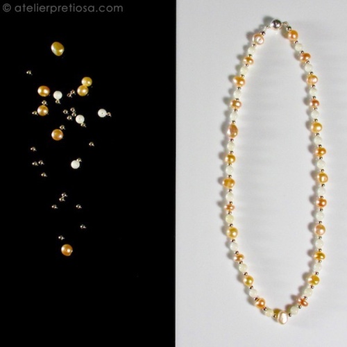 Ketting met witte koraal en parels