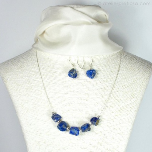 Setje van ruwe lapis lazuli zilver