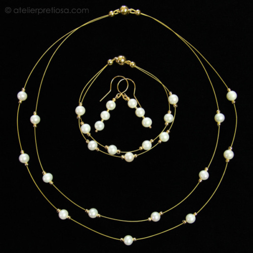 Bruidsschat (set verguld met witte parels)